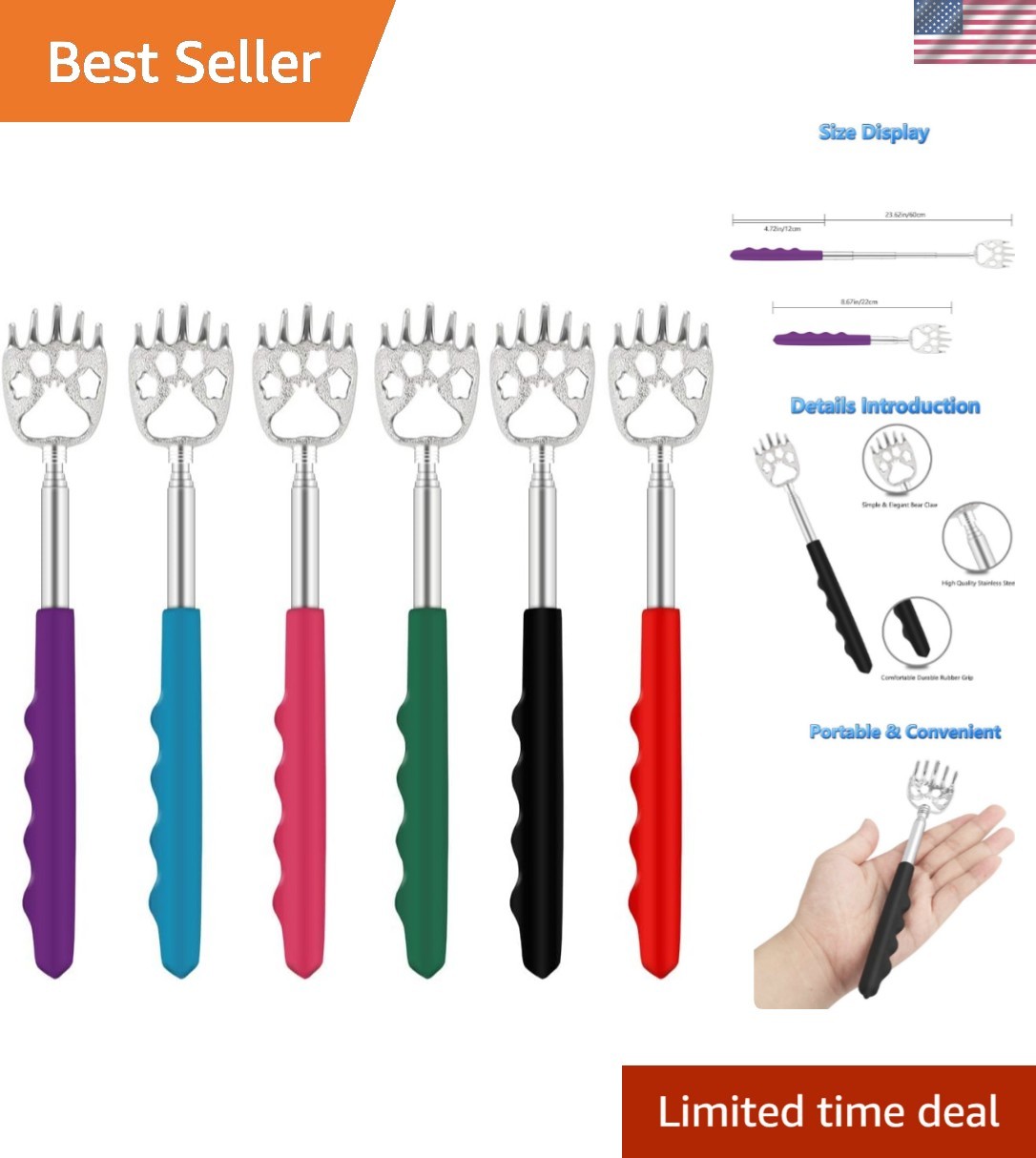 6 Pack Telescoping Back Scratcher - Bear Claw Back Scratchers - Portable Exte...