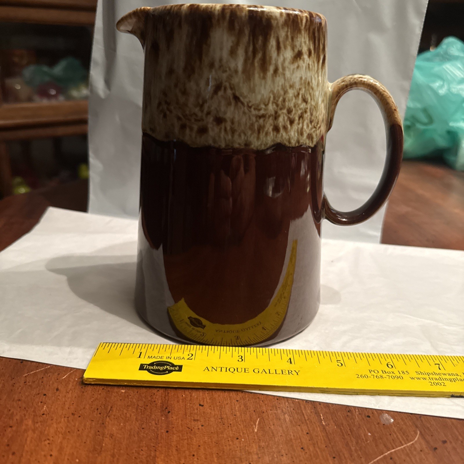Brown Drip Stoneware Pitcher Unmarked Hull?