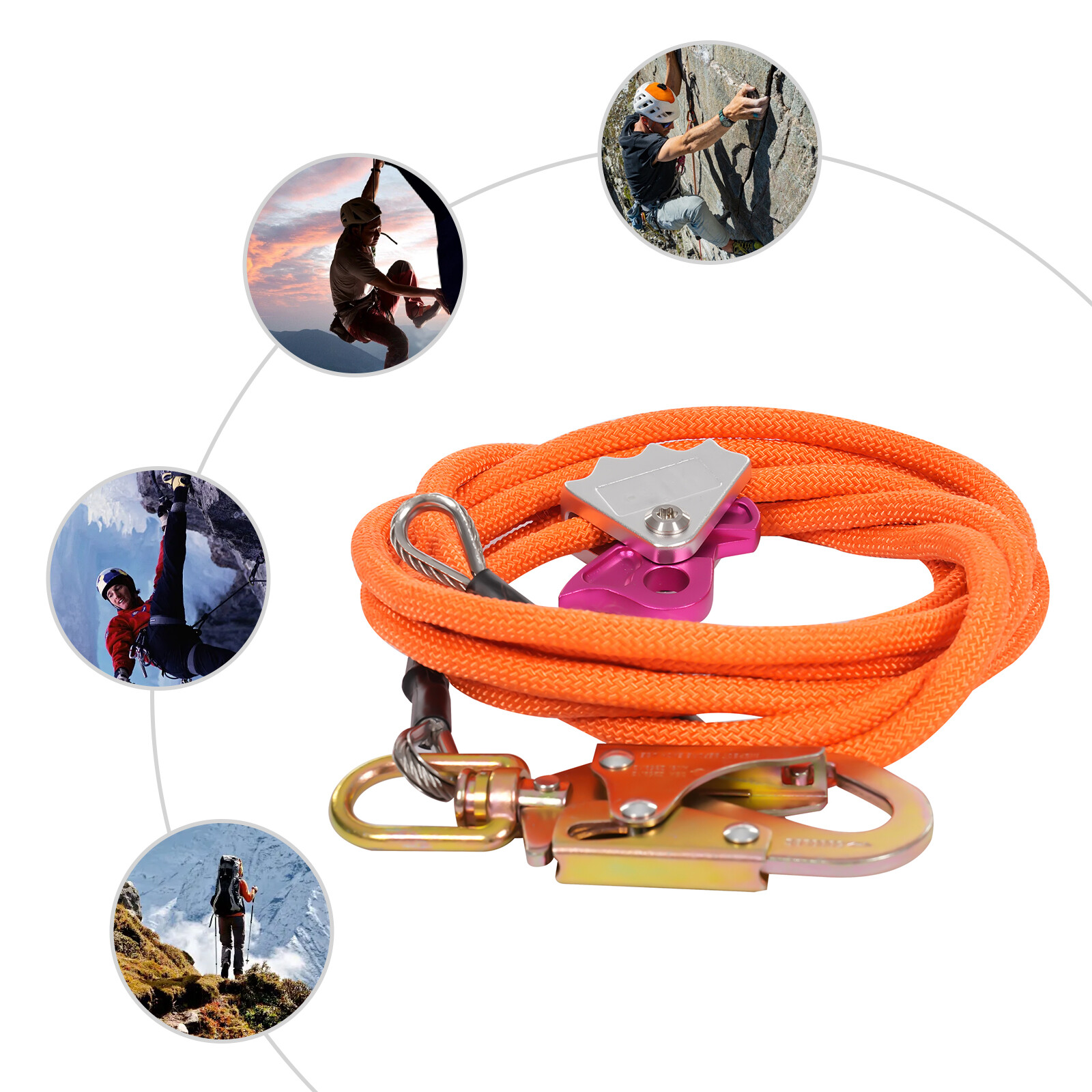 1/2in X 16ft Steel Core Lanyard Kit Flipline Climbing Swivel Snap Flip Line New