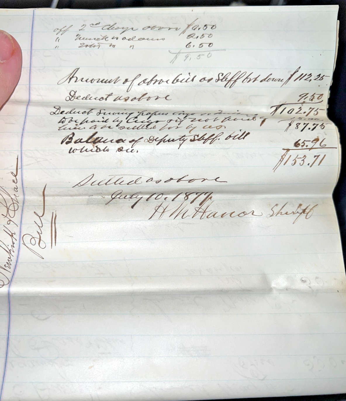 1874 New York State Sherriff & Deputy Handwritten 6 Page Hand Tied Bill