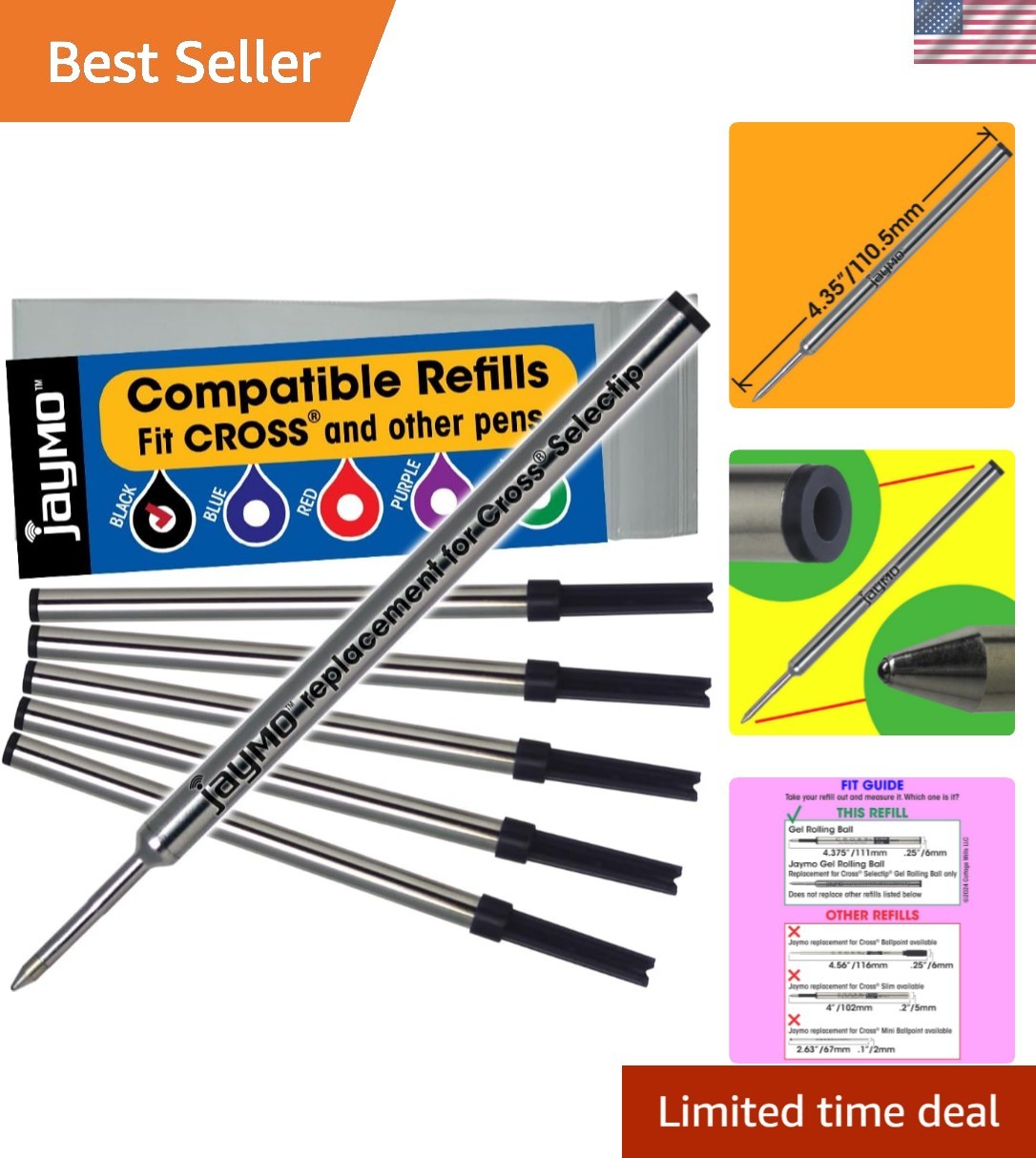 Replacement for Cross Selectip 8523 - Measures 4.375 in / 111 mm Long - Gel R...