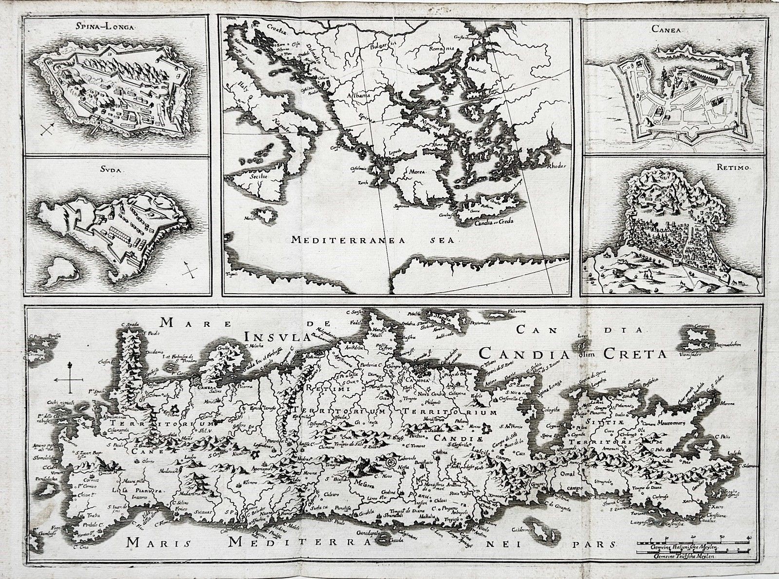 Chania Crete Island Insel Greece Map Card Copperplate Engraving 1650