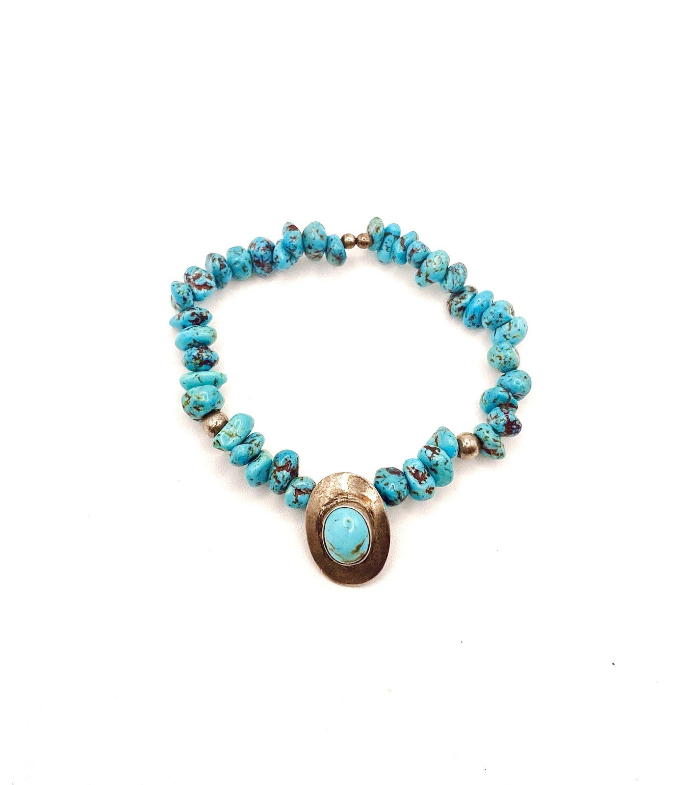 Vtg Native Ethnic 925 Sterling Silver Turquoise Stretchy Beaded Bracelet Estate