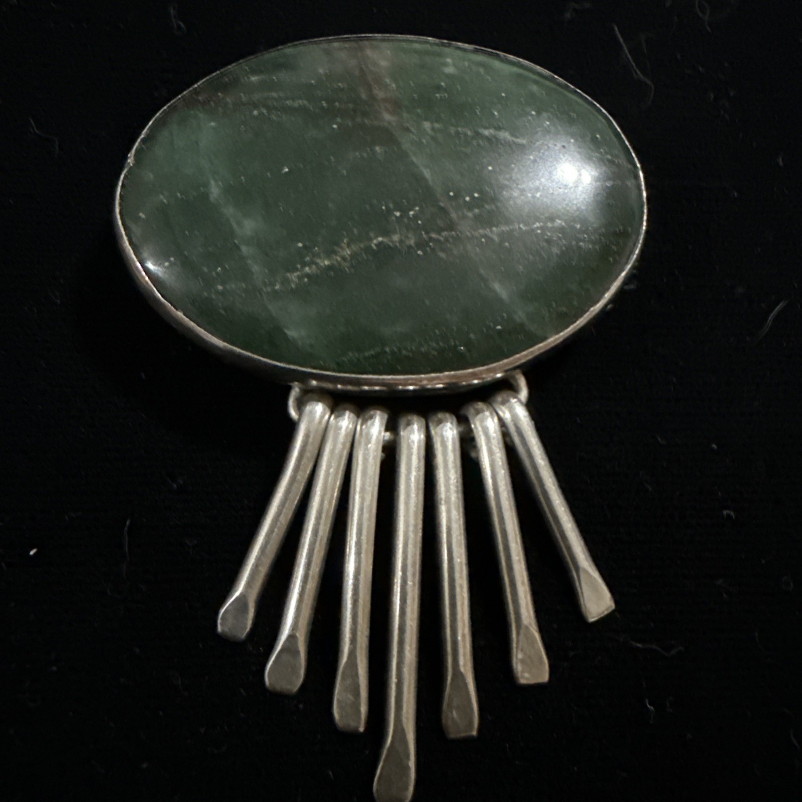 Huge 2 1/4” x 1 5/8” MEXICO Sterling Silver Oval Aventurine Green Pin Brooch