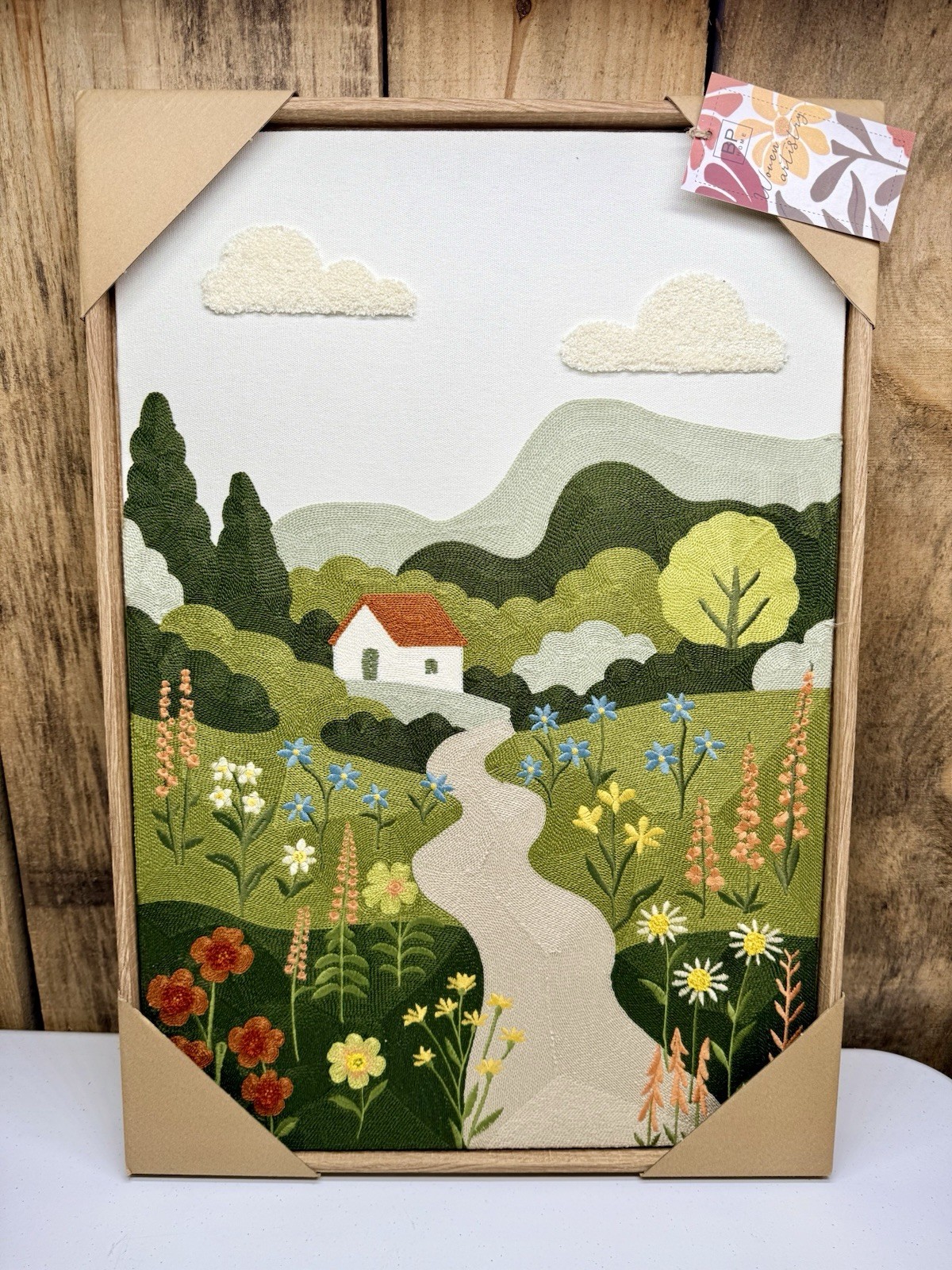 NEW BP Home Woven Embroidery Wall Art Décor Warm Rural Landscape Large 18”x26