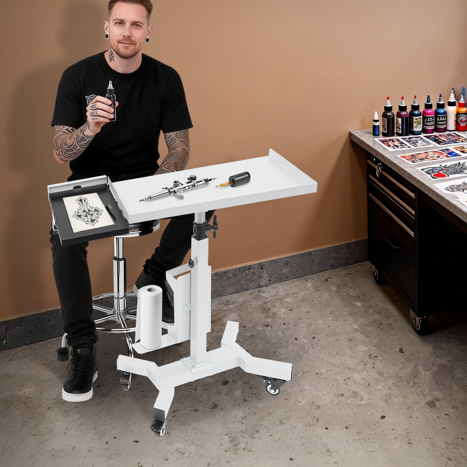 Versatile Rolling Tool Tray Cart, Tray Cart With Rotatable Table Station