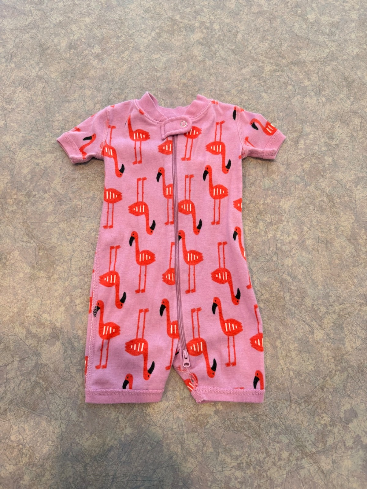 Hanna Anderson Shortie Pajamas, Pink with Flamingos, Size 3-6 months