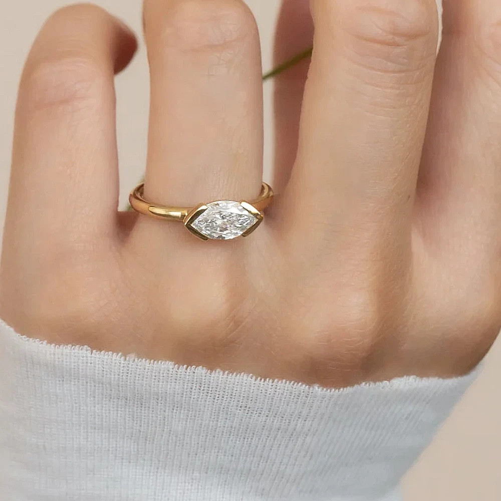 1.50 CT Marquise Cut Lab Grown Diamond Solitaire Engagement Ring 14k Yellow Gold