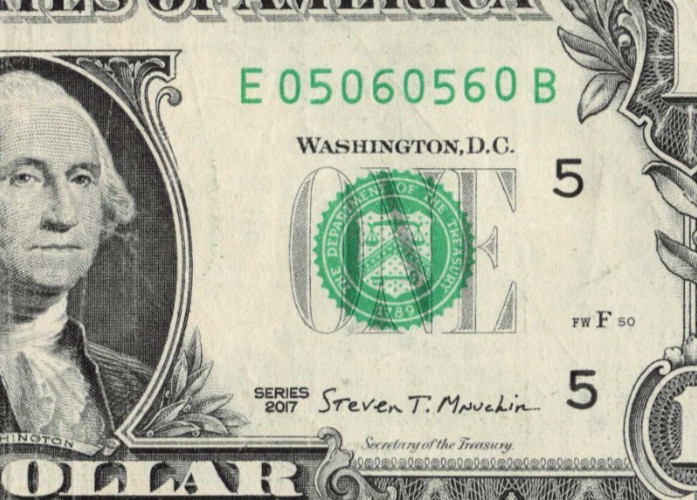 trinary 0s 5s 6s fancy serial number 2017 $1 1 dollar bill EB block E05060560B