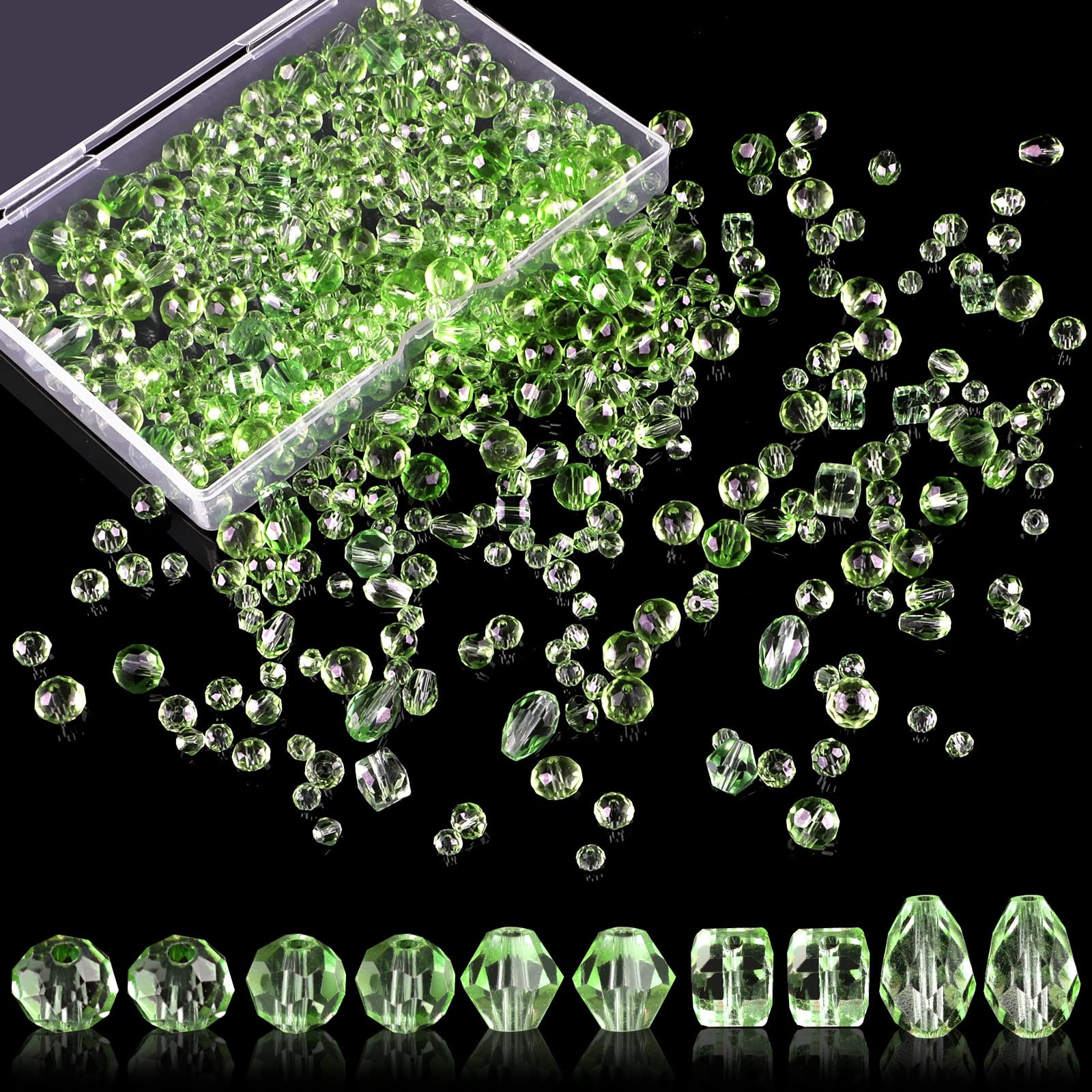 NIUBIER Crystal Beads, 600 Pcs Glass Assorted Beads for Small, green 