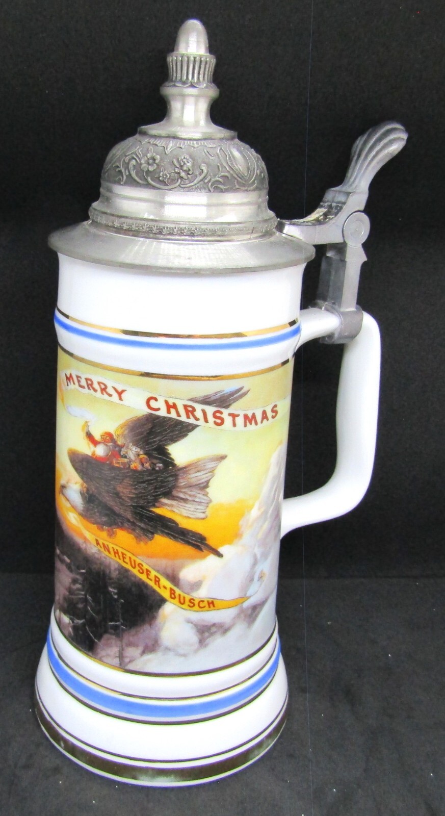 Anheuser-Busch 1990 Berninghaus Merry Christmas Lidded Stein W Germany with COA.
