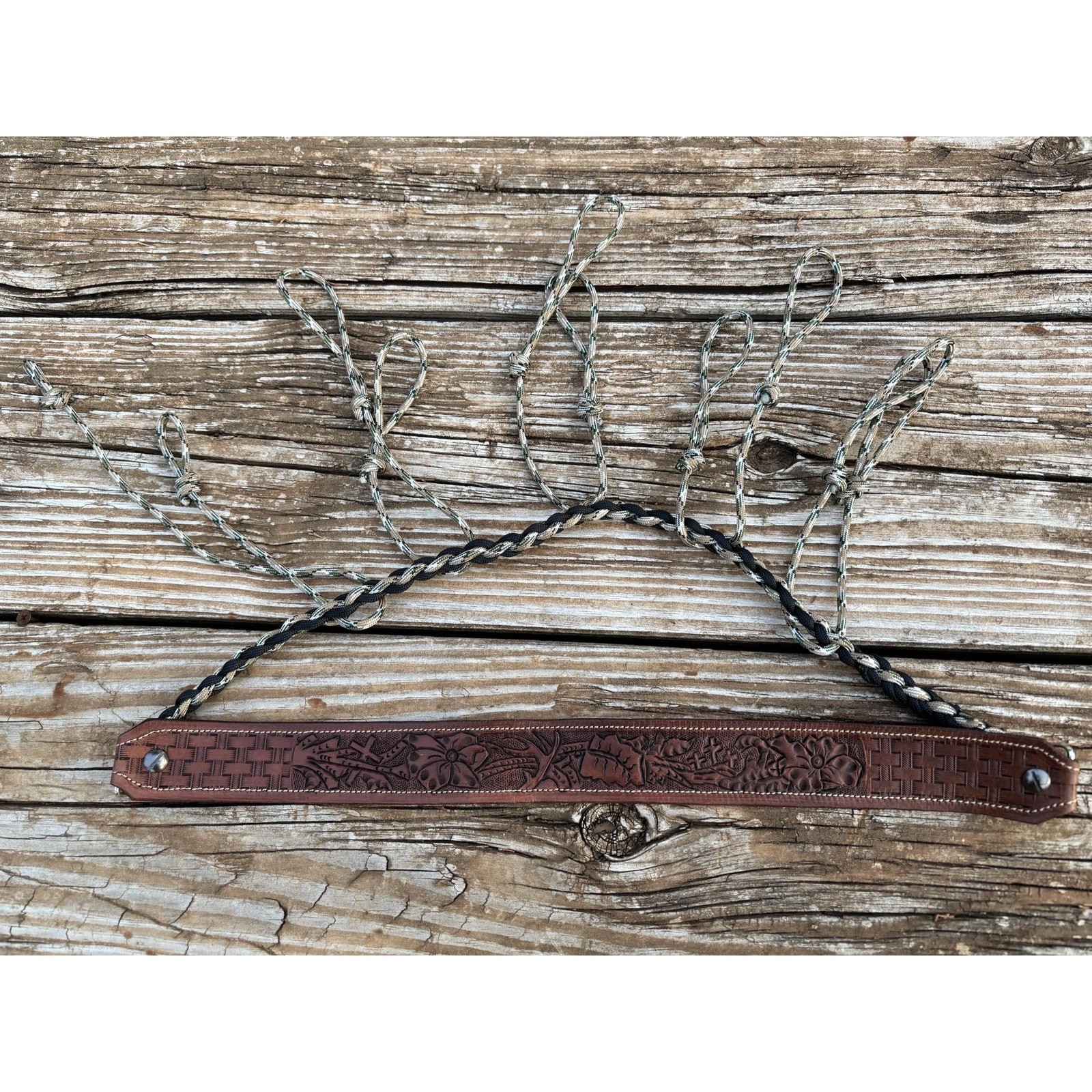 Leather Duck Call Holder Tooled Feathers and Western scroll.