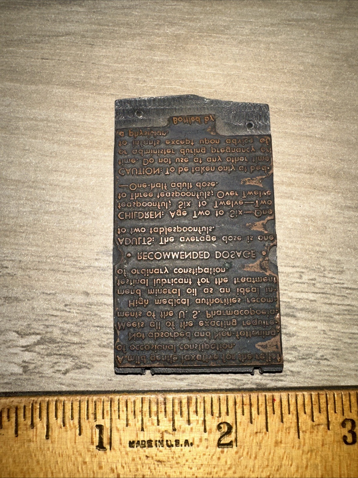 Printing Block Plate ( Mineral Oil Advertisement #2 ) Copper on Lead￼