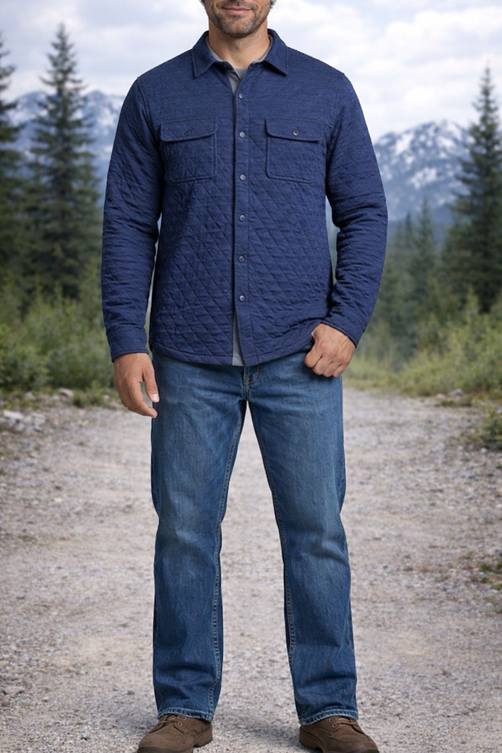 Magellan Outdoors Quilted Flex Classic Fit Men's Blue Diamond Button-Up Shirt S