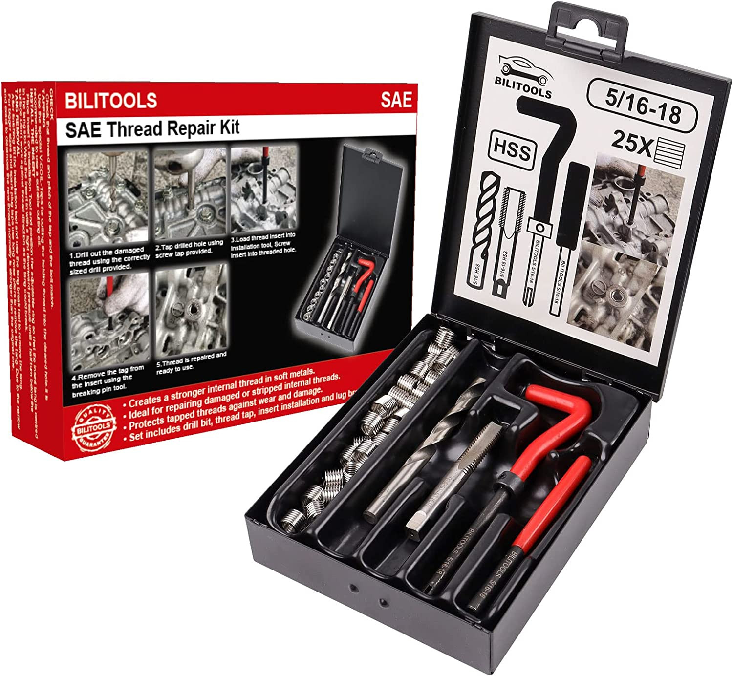 BILITOOLS 5/16-18 Thread Repair Kit - HSS Drill Helicoil SAE