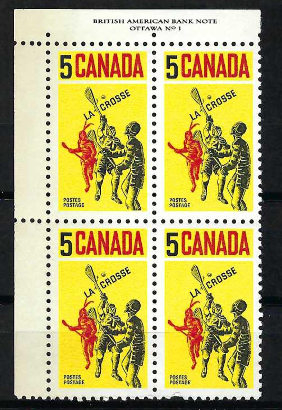 CANADA - SCOTT 483 - VFNH - UL PLATE BLOCK NO. 1 - LACROSSE - 1968