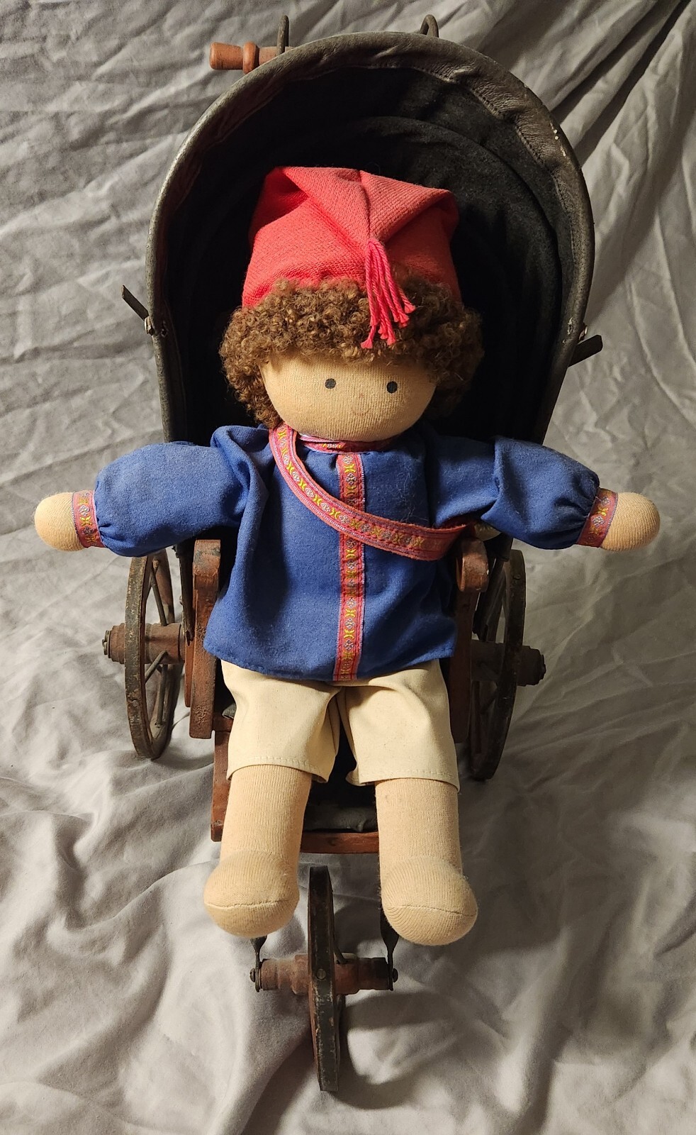 Antique Doll Carriage with Plush Toy from Switzerland
