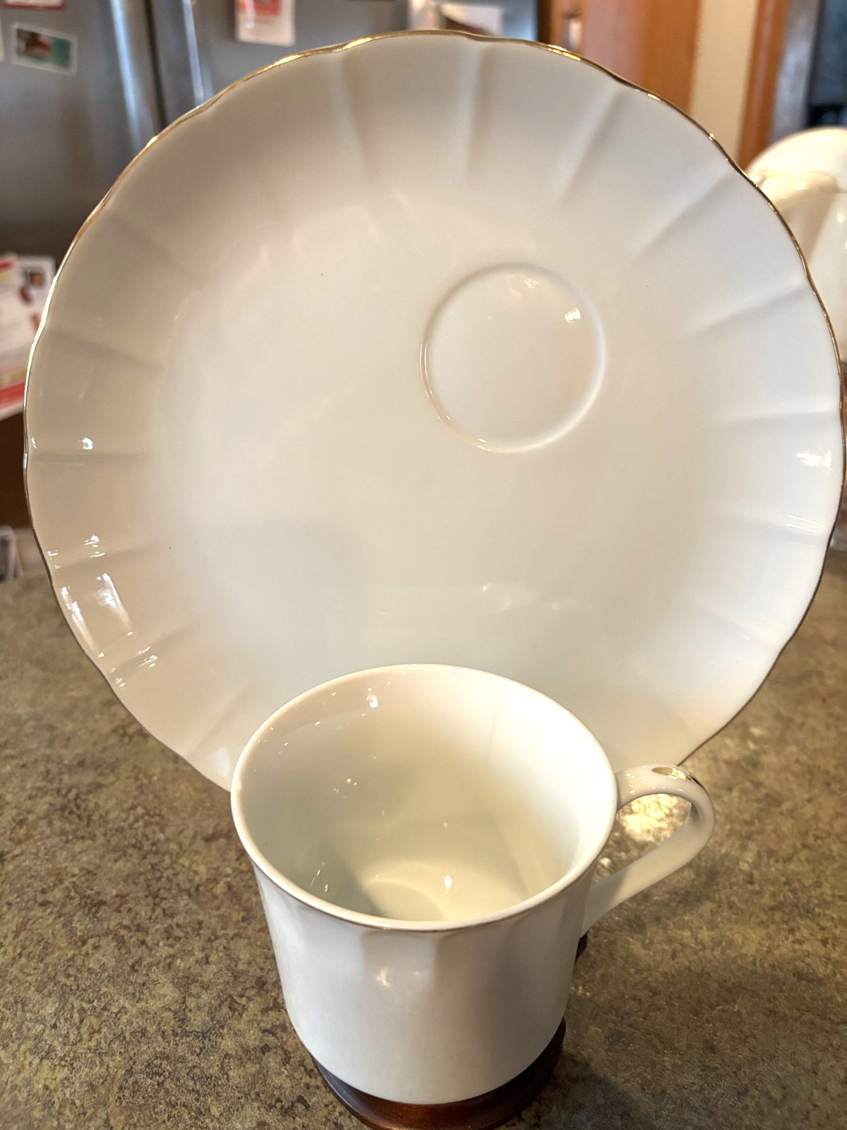 Golden Heirloom Stafford - Cup and Plate Set - Snack Set - White with Gold Trim