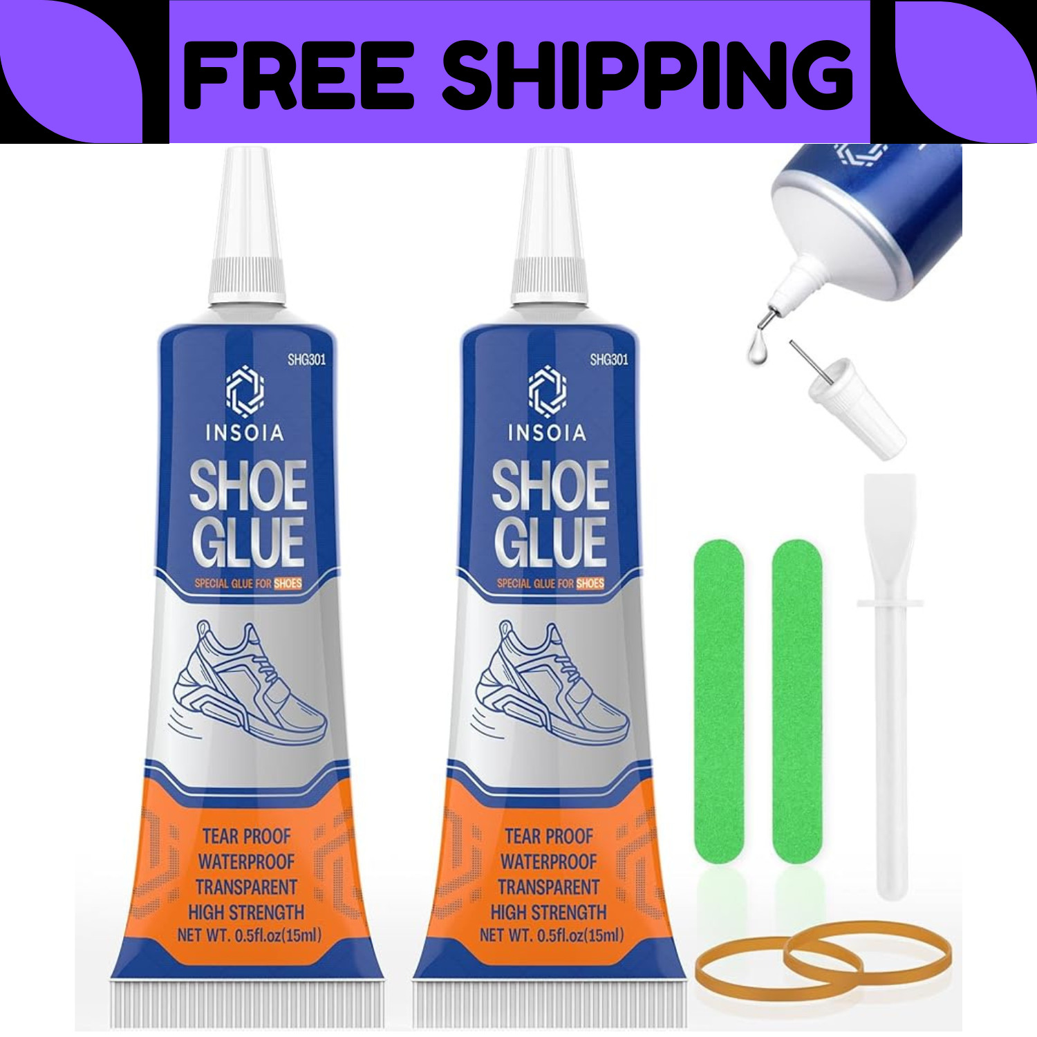 Shoe Glue Sole Repair Kit, Heavy Duty Shoe Adhesive, Waterproof, Flexible, Clear