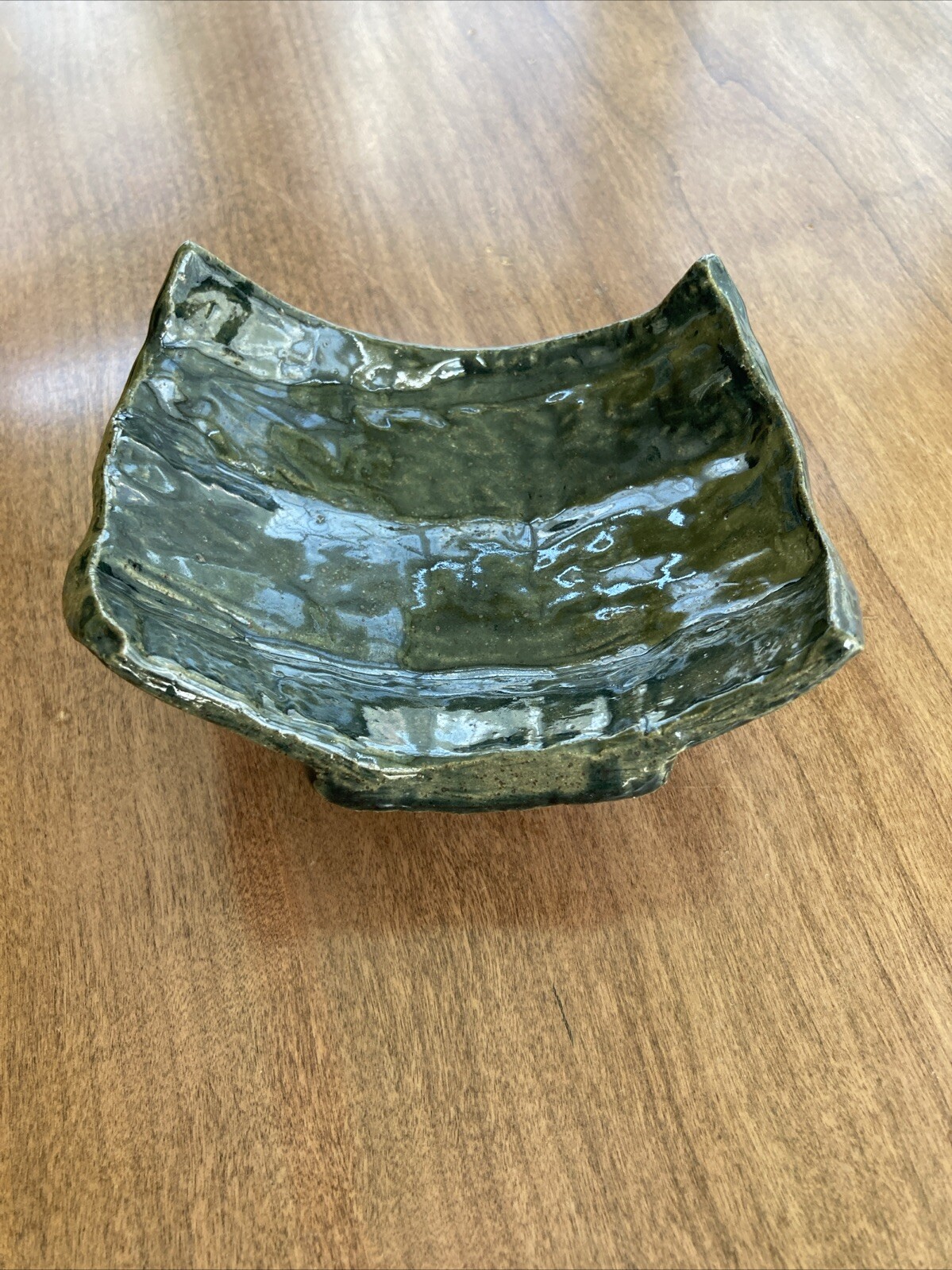 Ugly Handmade Art Pottery Trinket Jewelry Soap Business Card Dish Signed Glazed