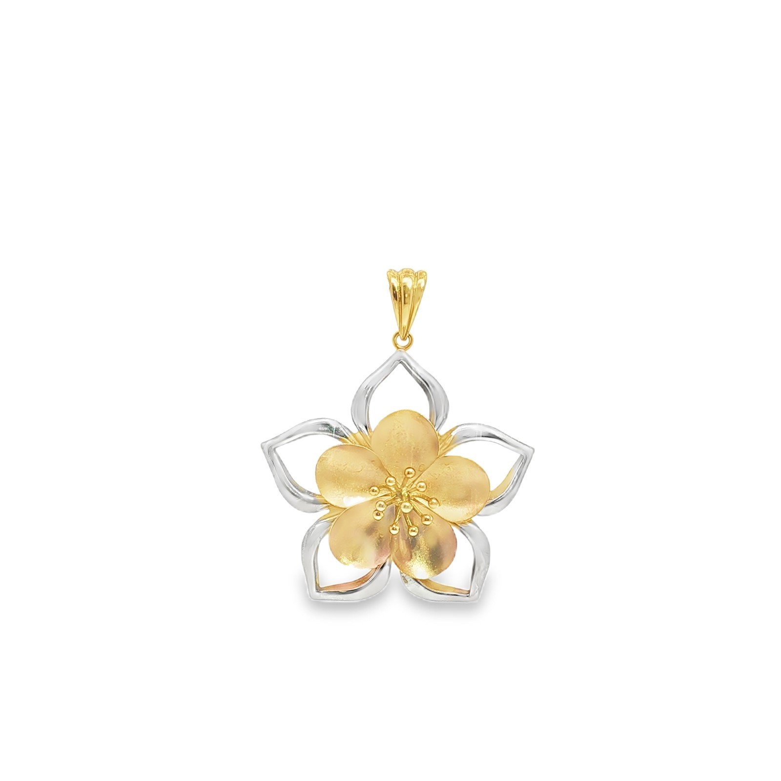 Vintage 18K Tri-Tone Flower Pendant 1.75"