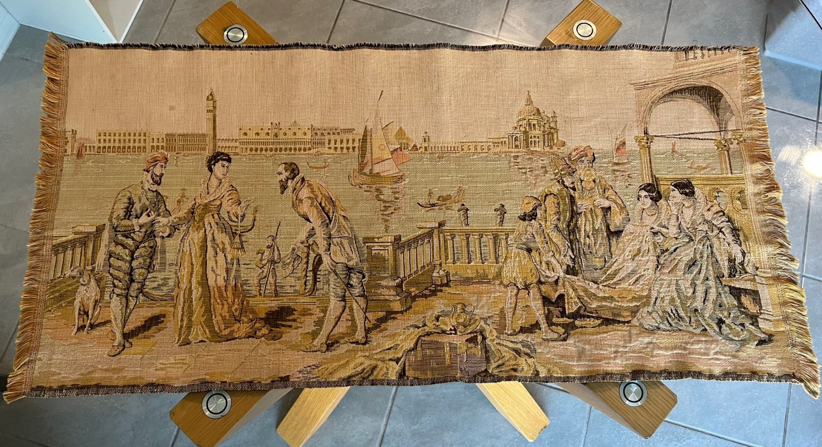 Appraised! 1800s Antique Venetian Tapestry Rare Scene - Excellent Condition