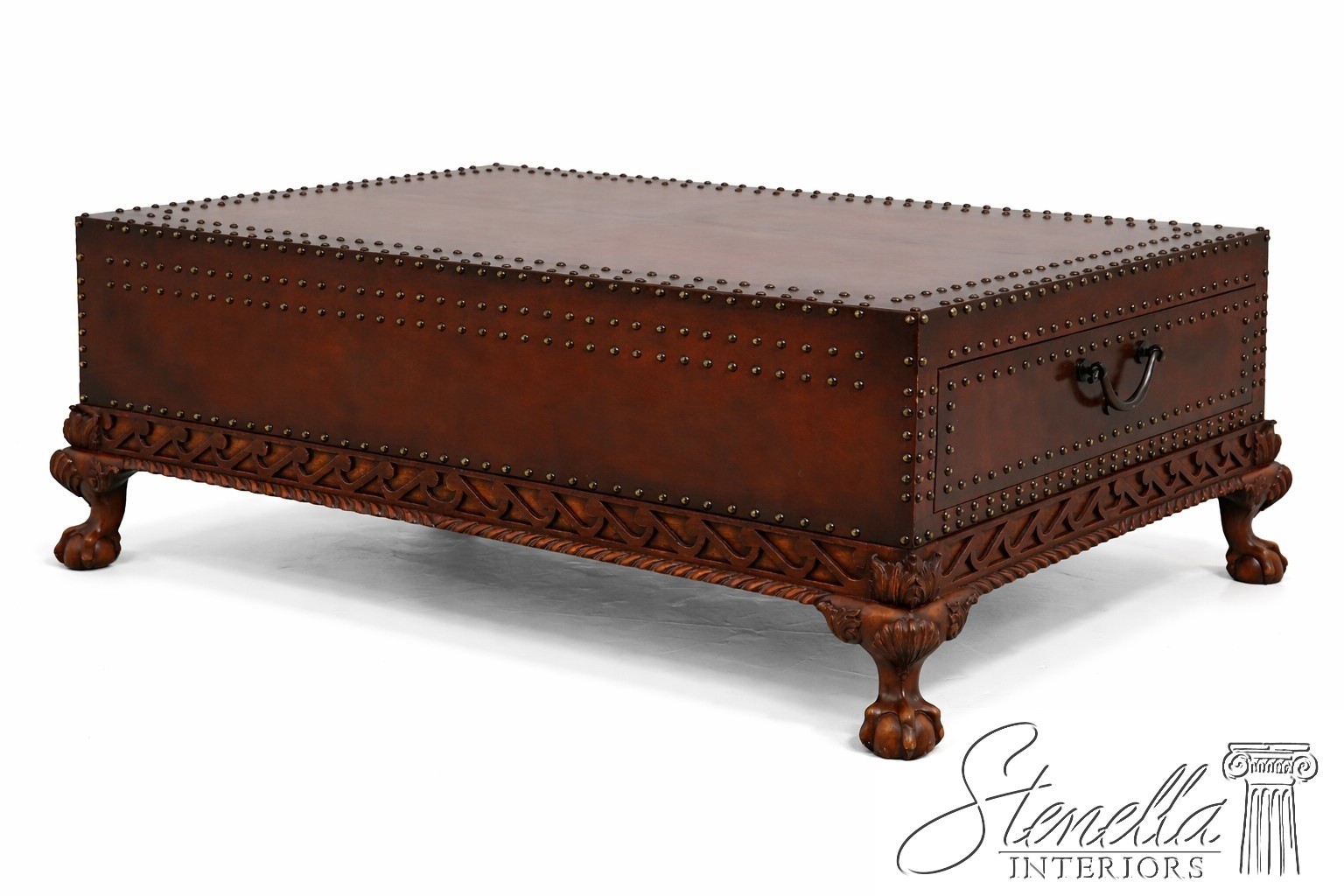 71998: RALPH LAUREN Leather Studded Claw Foot Coffee Table
