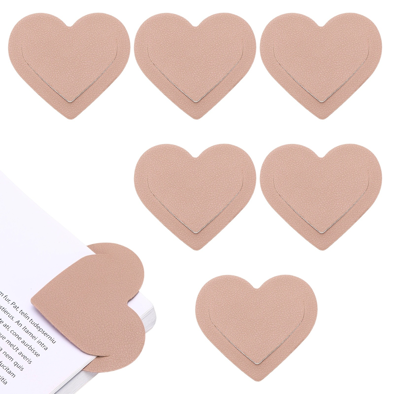 6Pcs Leather Heart Bookmarks, Cute Corner Bookmarks for Reader, Pink