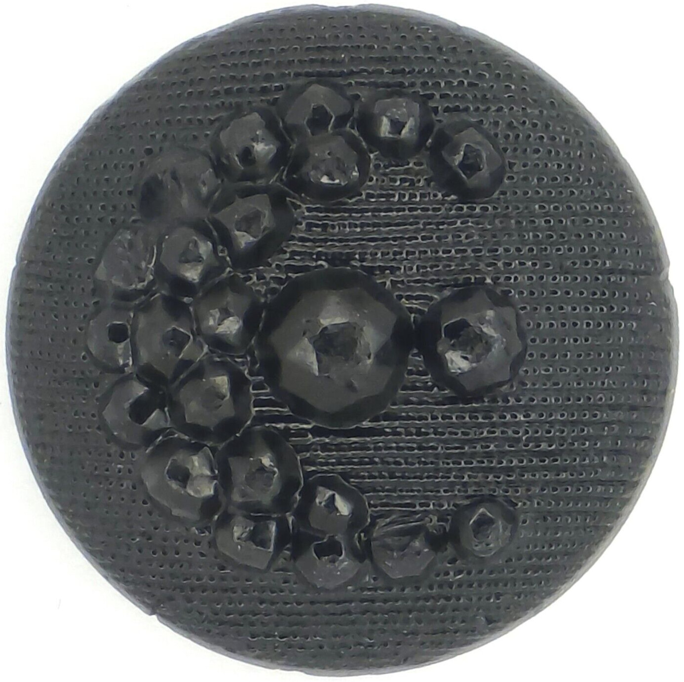 C1880s Antique Victorian Black Glass Crescent Moon Star Button Imitation Fabric