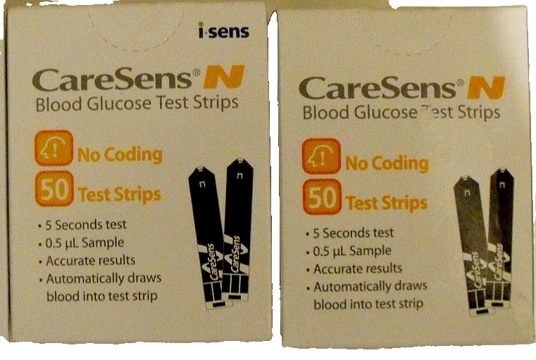 100 CARESENS N GLUCOSE TEST STRIPS,2 BOXES OF 50, EXP 2-28-2026