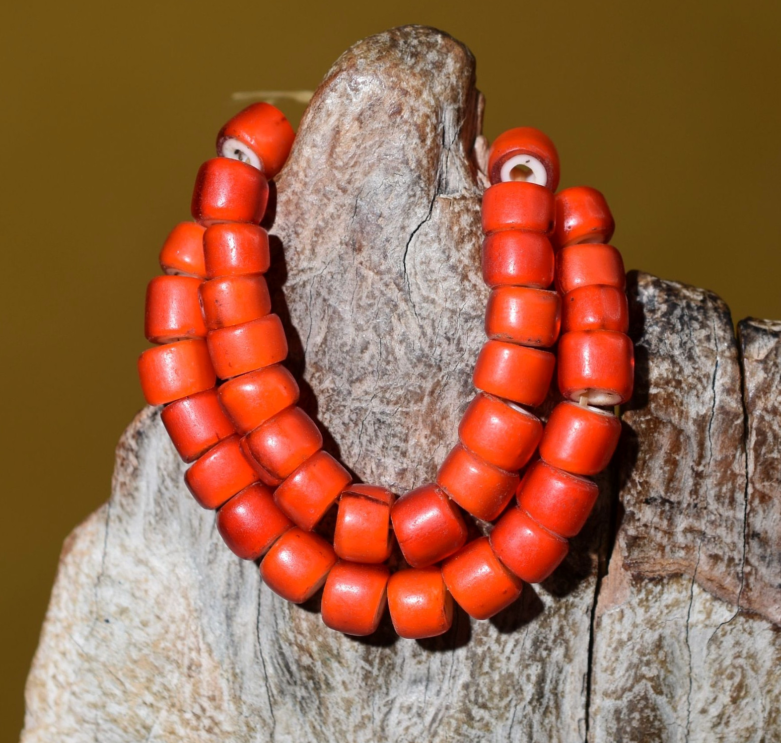 Antique Venetian Red White Heart Glass Beads Collected 25 YRs Ago, African Trade