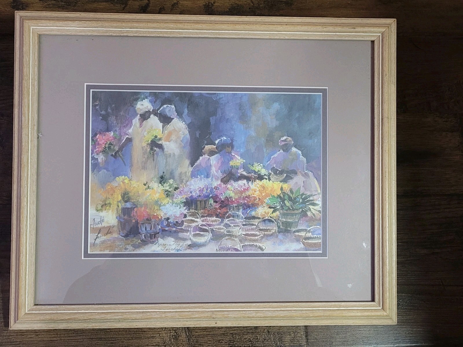 Vintage Charleston Flower Market Print Signed Virginia Fouche Bolton Framed Art