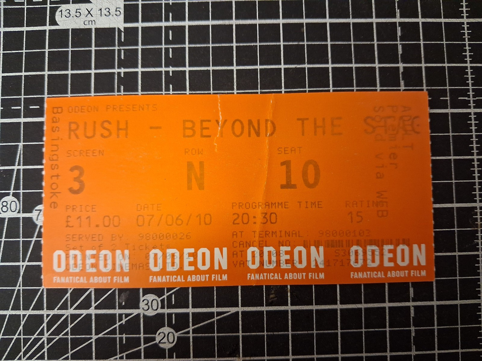 Rush: Beyond the Lighted Stage Odeon Basingstoke Cinema Ticket Stub 07-06-2010