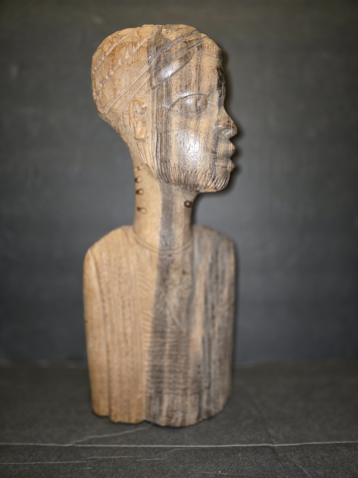 African Bust Wooden Hand Carved Sculpture Amazing Detail 14 inches H