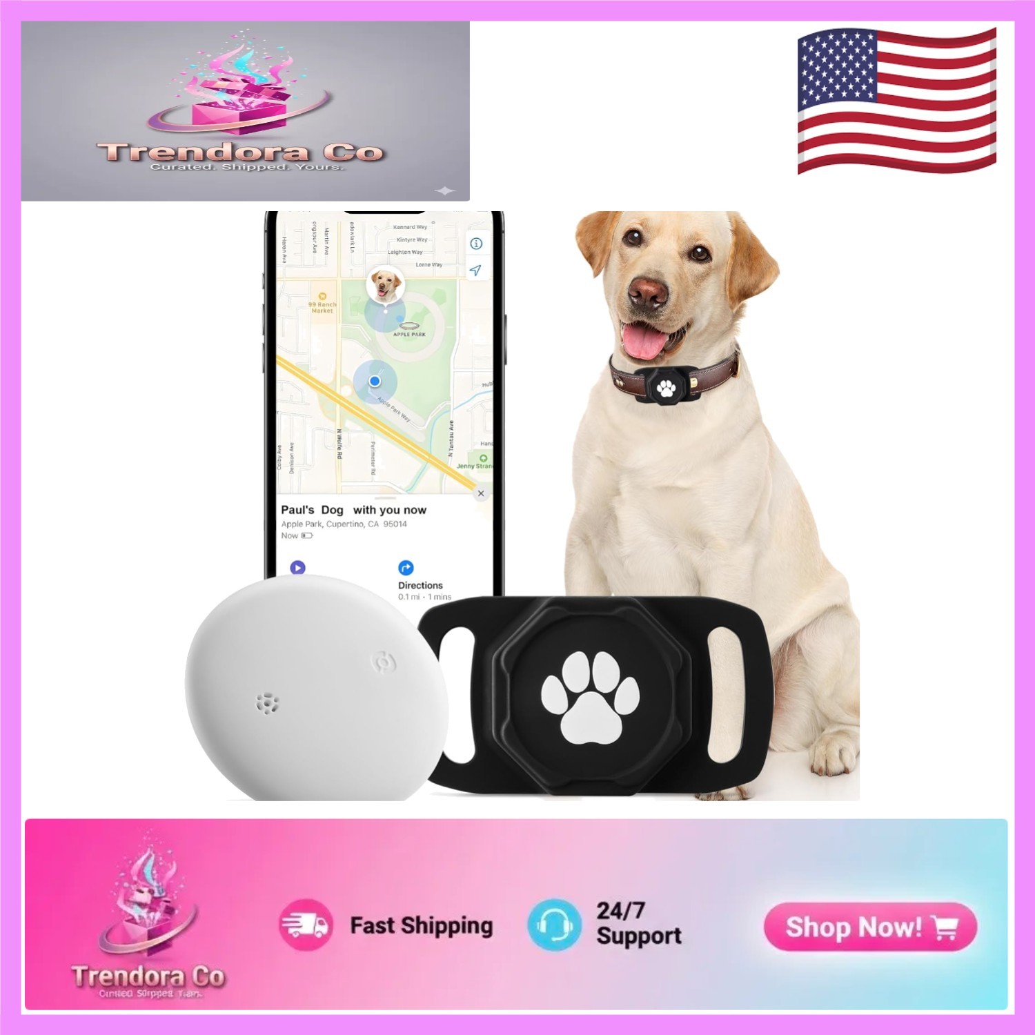 Smart Pet Tracker Device - Sleek Waterproof Design, No Subscription Fee, Android