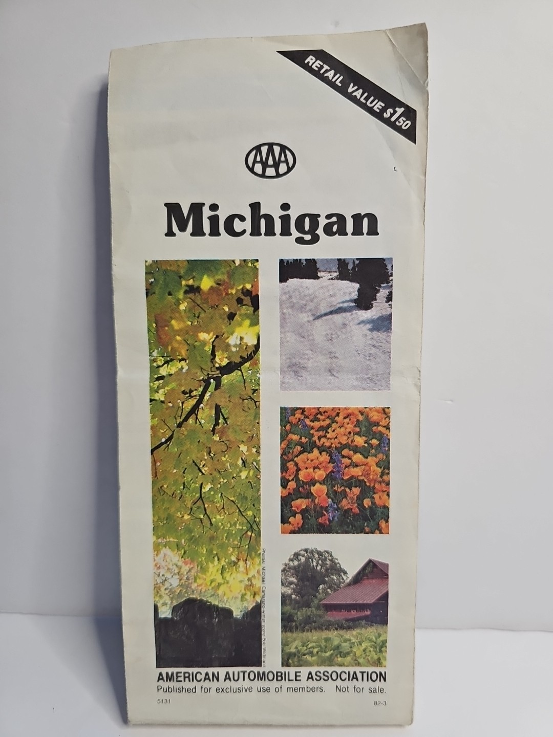 Michigan Road Map 1982 AAA Index Stories Points Of Interests Folding Paper