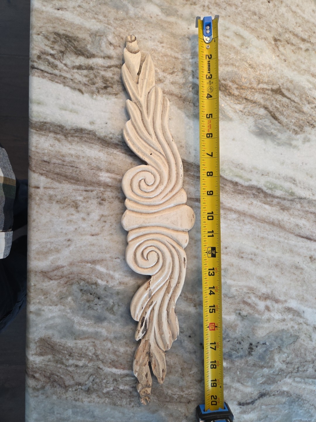 vintage architectural salvage solid wood applique distressed white poplar 19"