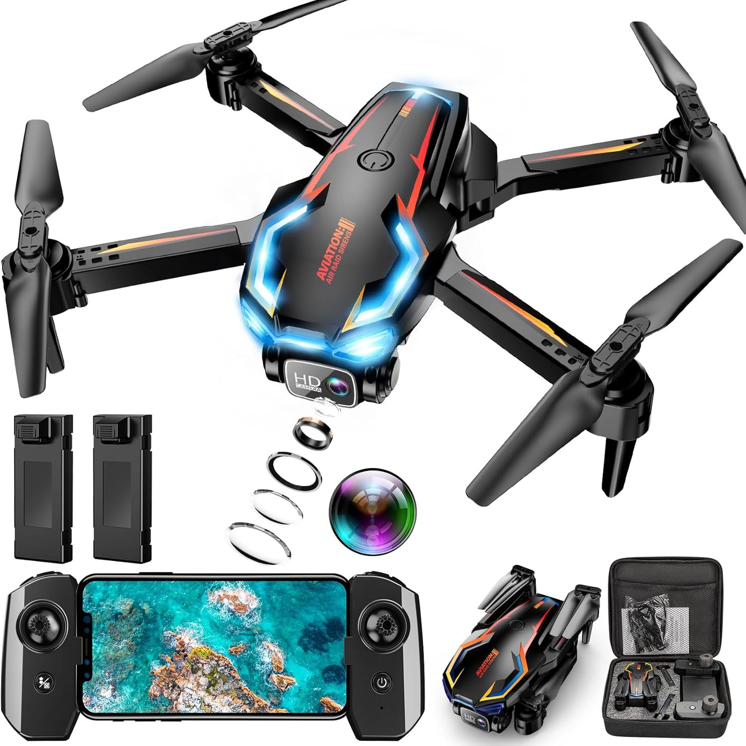 Drone with Camera for Adults, 2K HD FPV Drones with Upgrade Altitude Hold, One-K