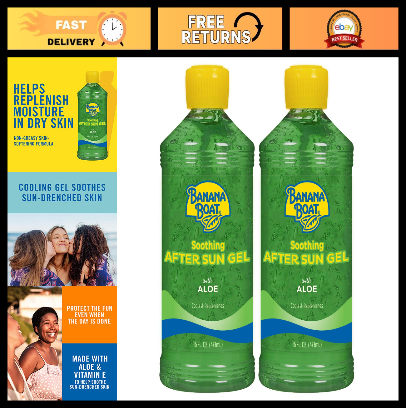 Soothing Aloe Vera Gel Twin Pack | Sunburn Relief & After Sun Care, 16 fl oz Eac