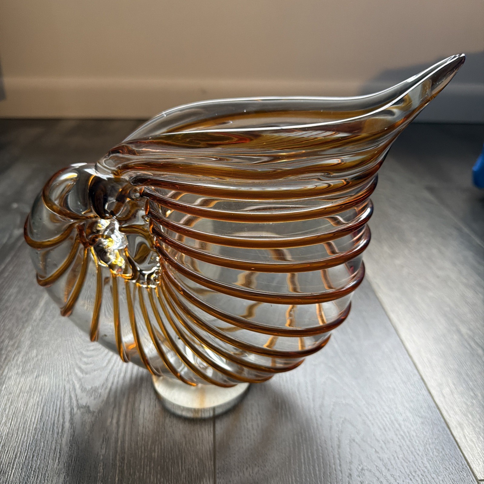 Art Glass Nautilus Conch Shell Vase/Pitcher/Display  Amber Seaside Beach Lenox