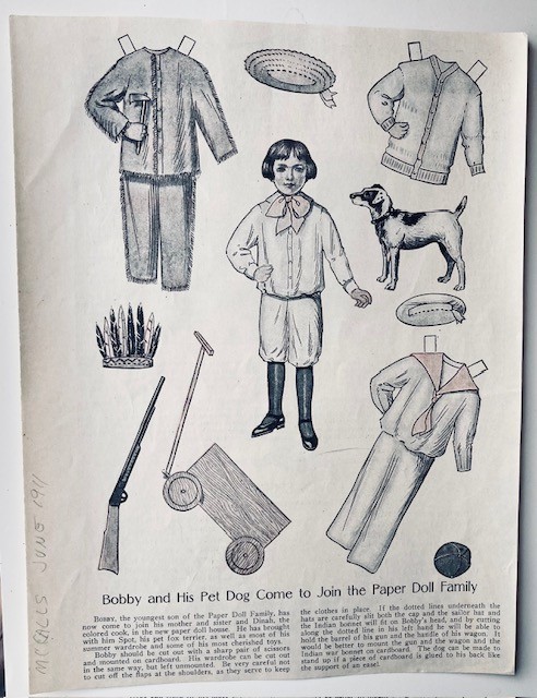 Vintage McCall's Magazine Paper Doll page uncut June 1911 BOBBY & HIS PET DOG
