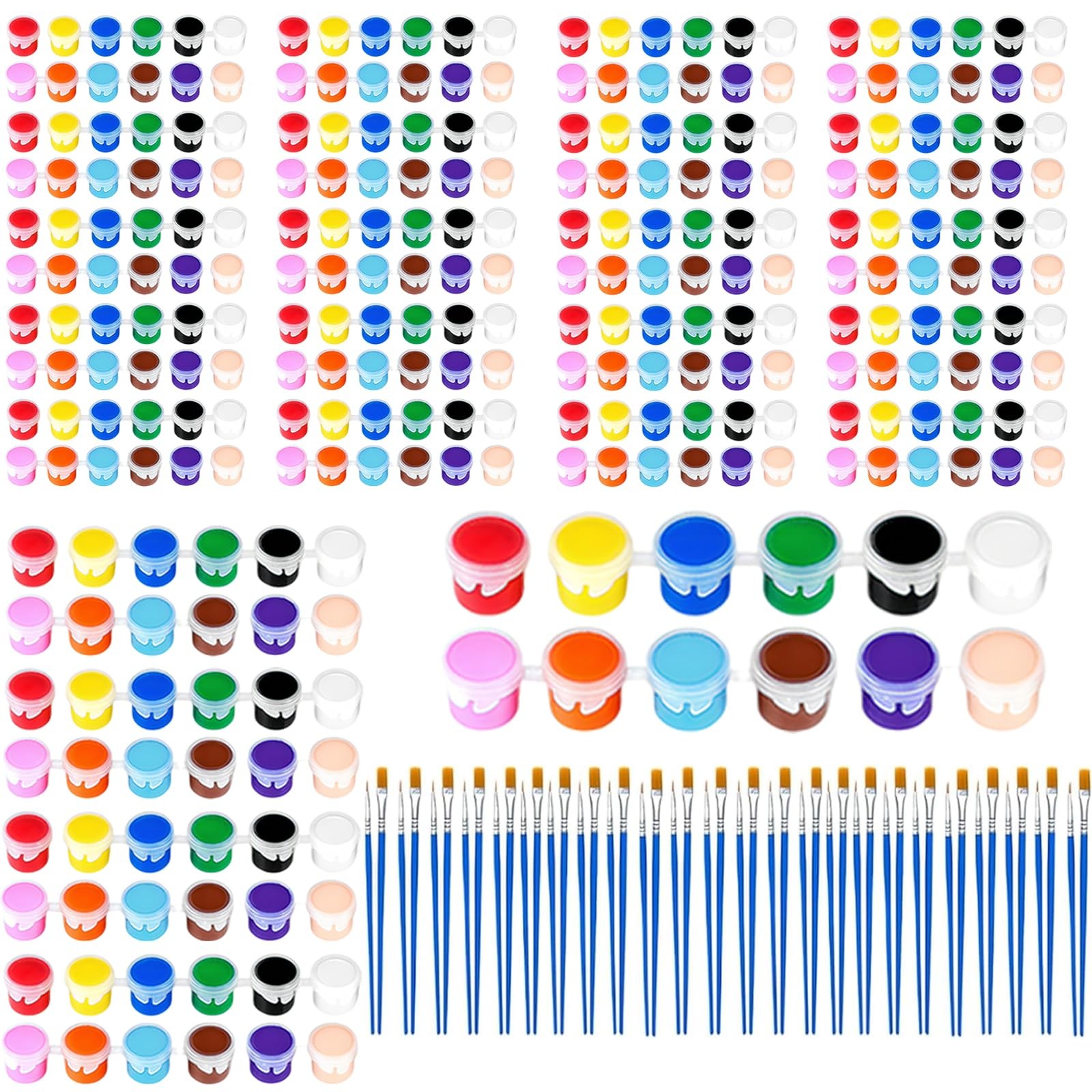 24-Pack Mini Acrylic Paint Set: 12 Washable Colors, 48 Brushes for Kids/Adults