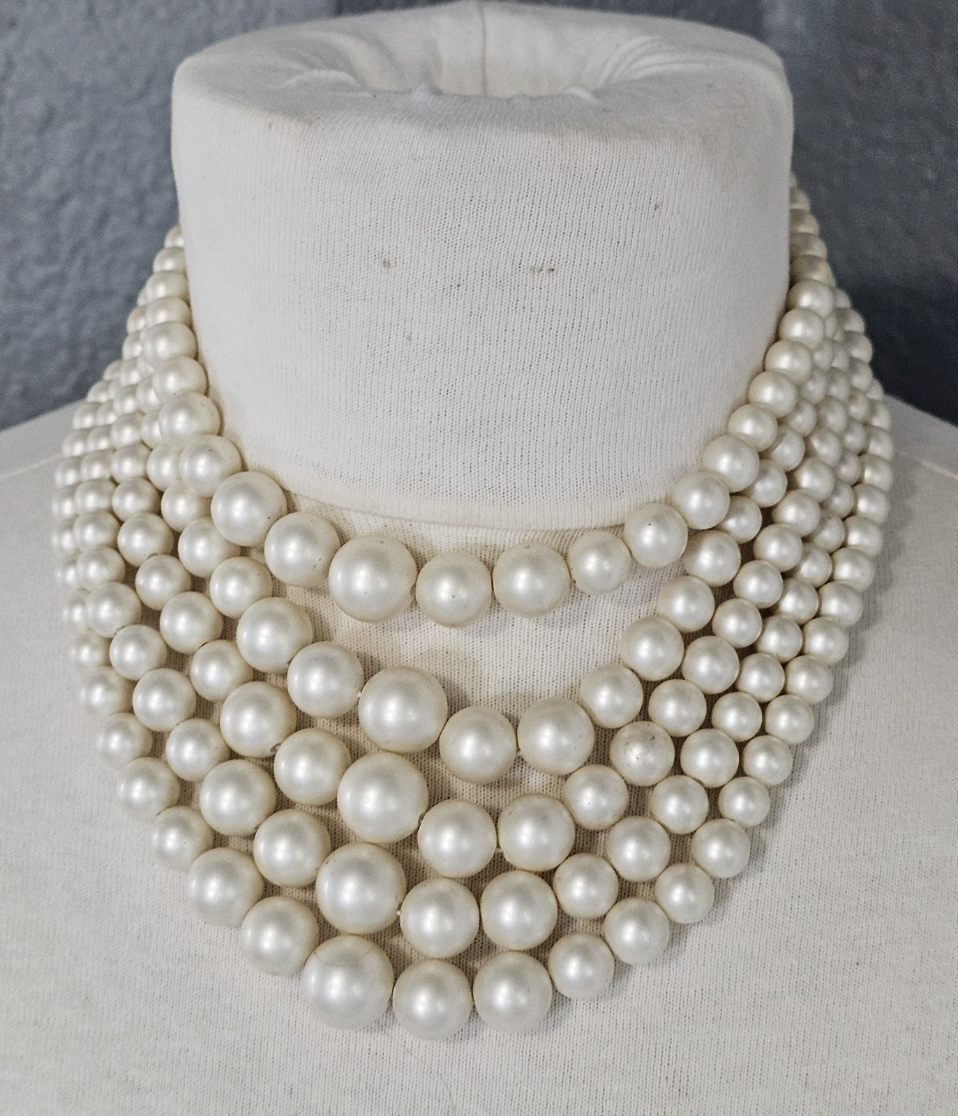 Vintage Four Strand Faux Pearl Necklace With Feather Style Back 31