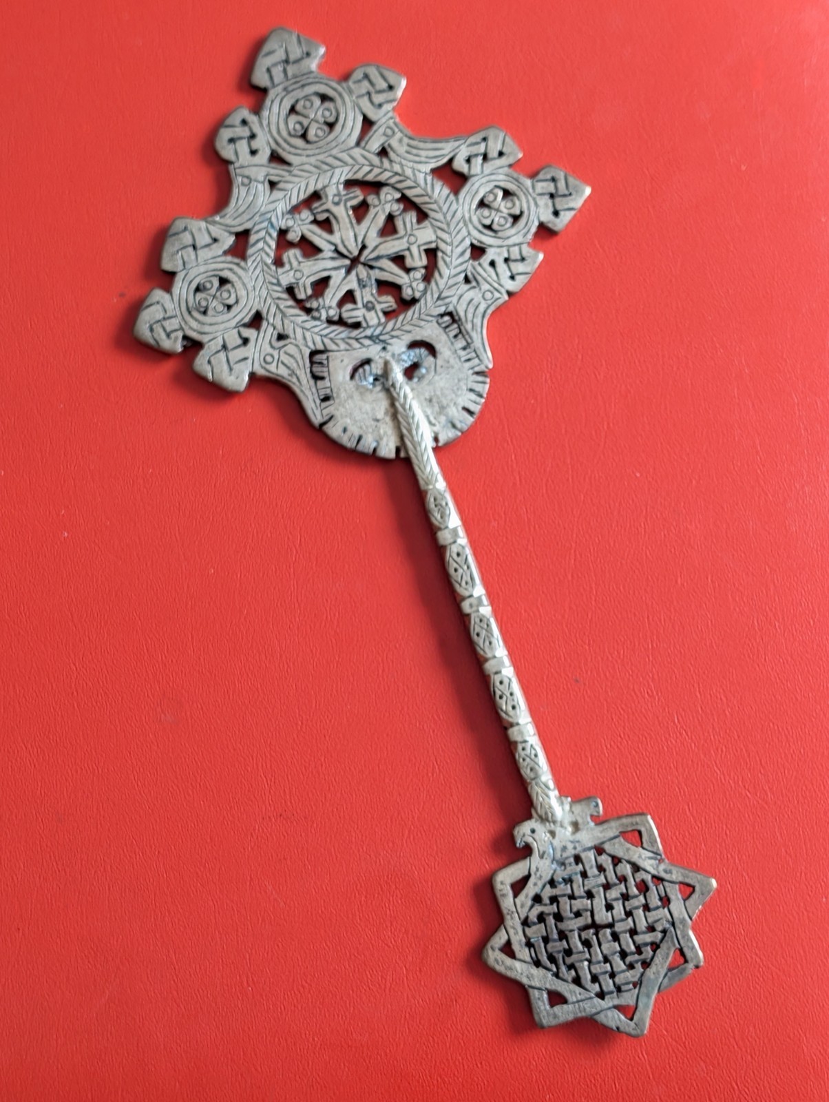 Vintage Ethiopian Orthodox Blessing Hand Cross – Elaborate Interlocking Design 