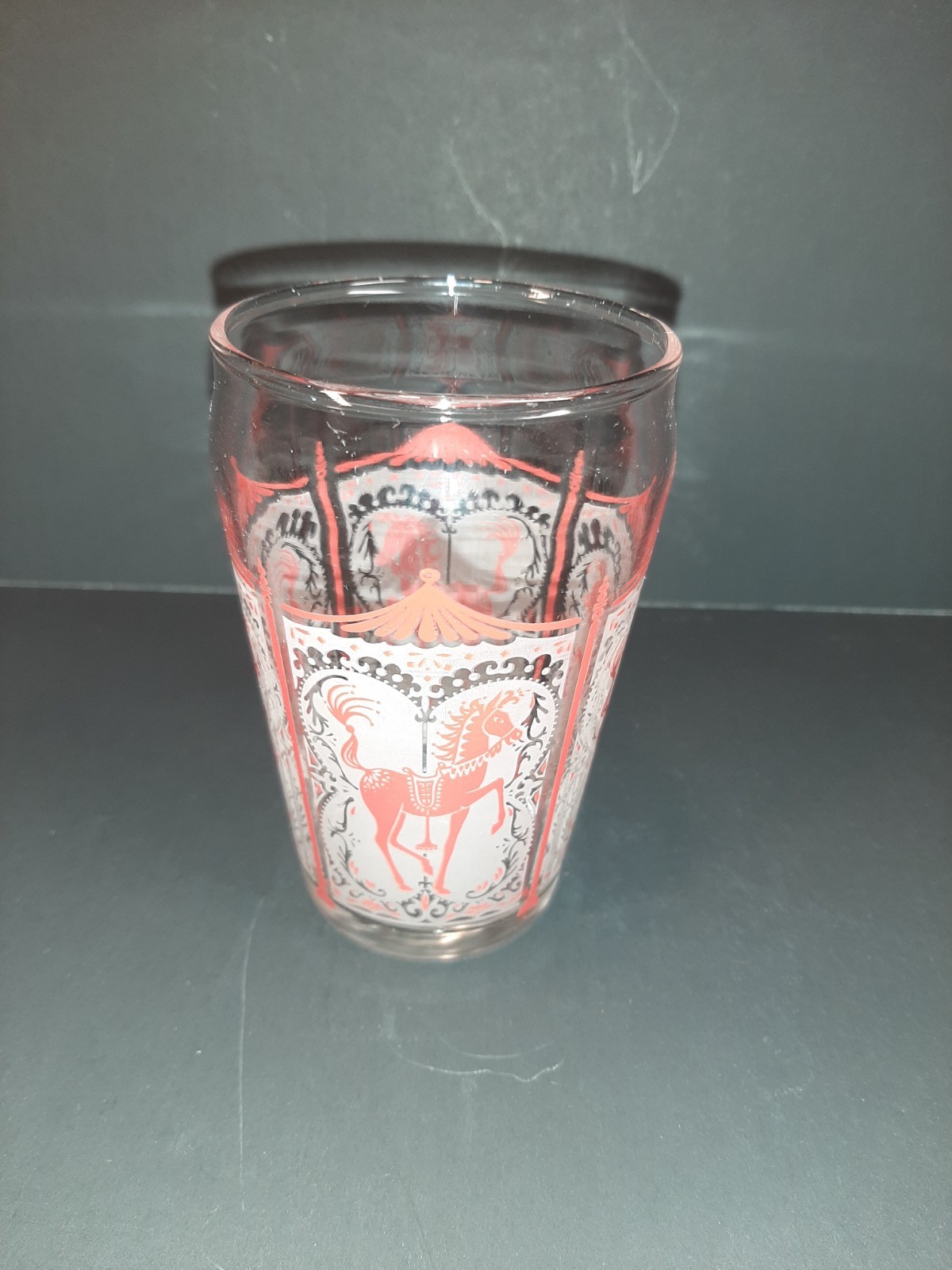 Vintage Circus Horse Red White Glass Mid Century Modern Juice Glass 4 Oz