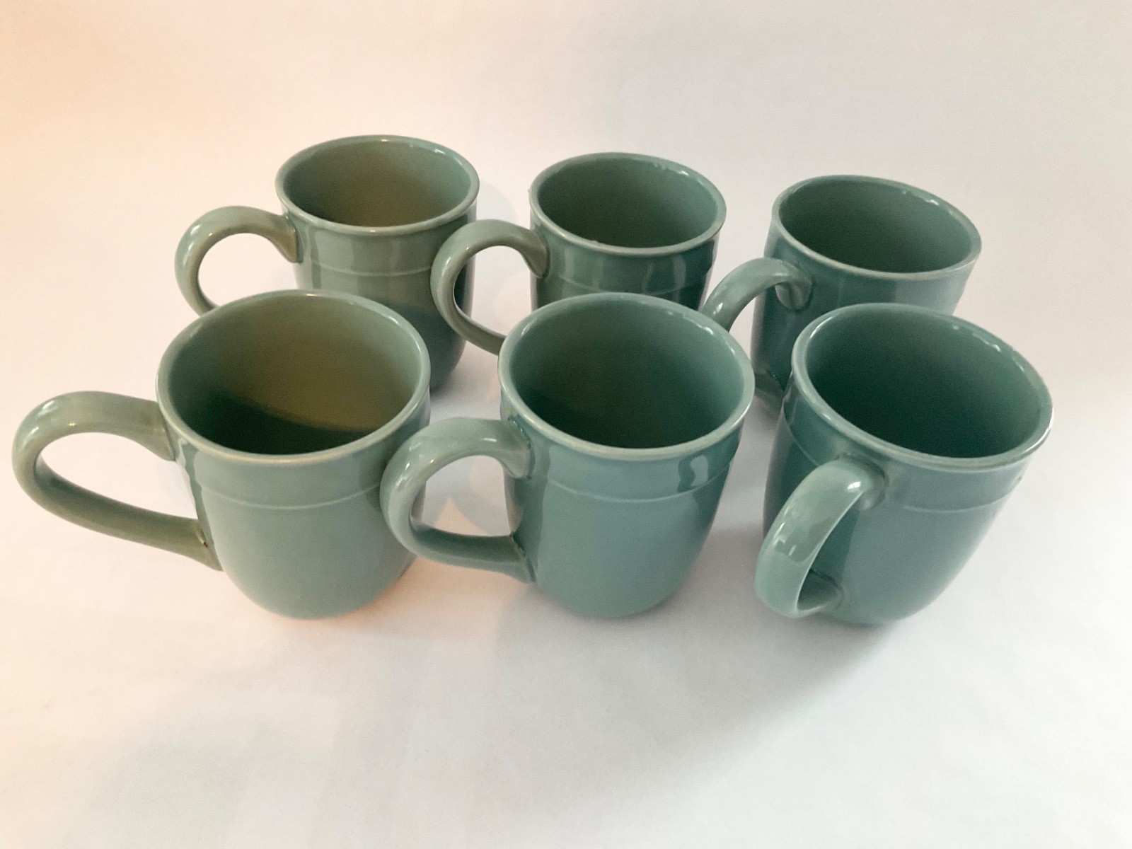 6 Food Network Mugs Fontina Green Teal Stoneware Lg Handle Coffee Cups 