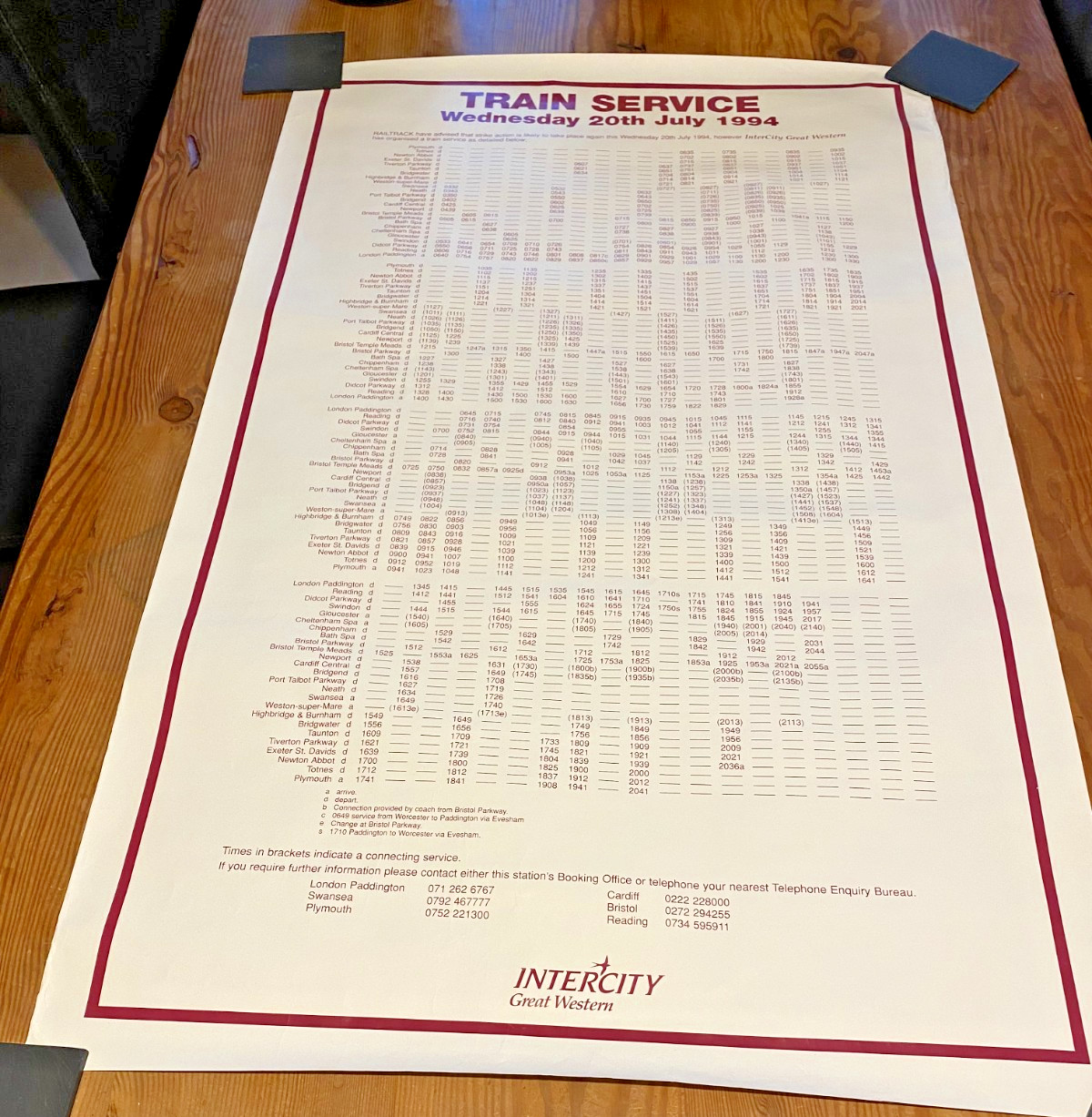 Original used railway poster. Intercity train timetable for strike. July 94