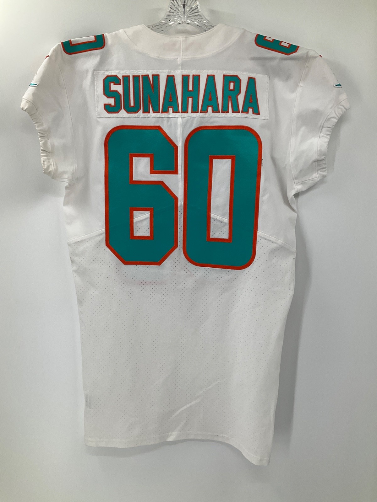 #60 REX SUNAHARA MIAMI DOLPHINS GAME USED NIKE JERSEY SZ:44 YR:2018