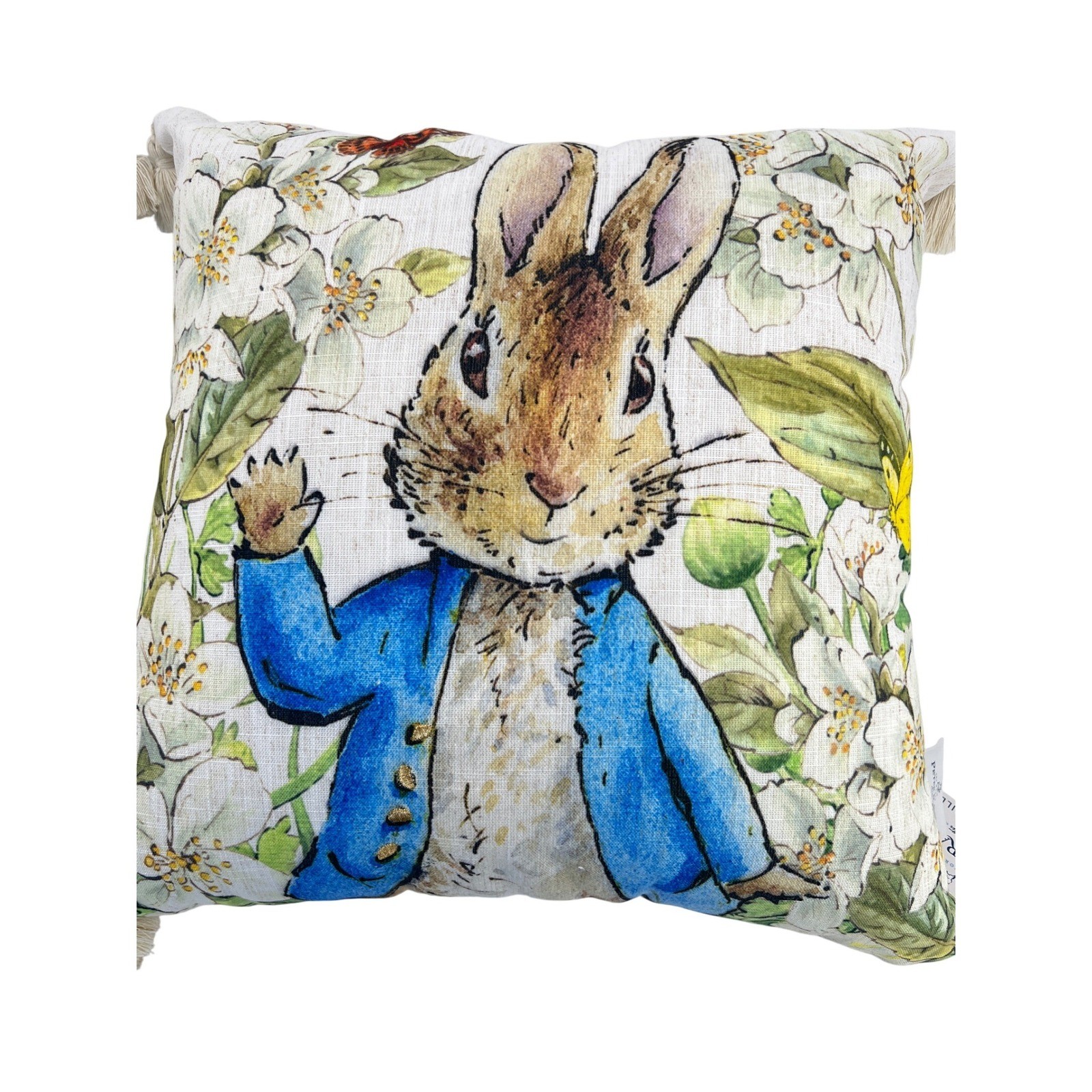 Beatrix Potter Peter Rabbit Garden Decorative 18" Pillow Cottagecore Tassels NWT