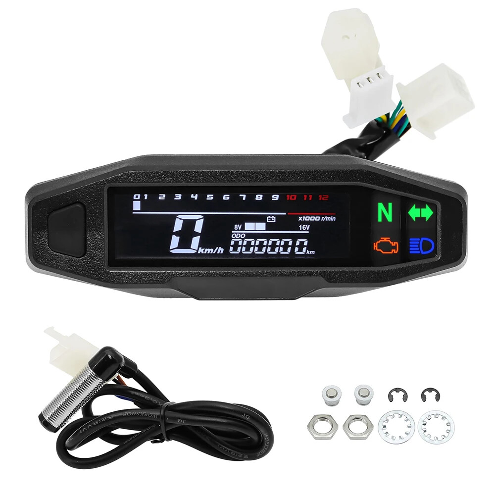 Motorcycle LCD Digital Odometer Speedometer Mini Tachometer Dashboard Instrument